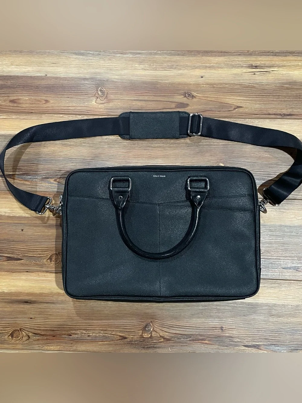 Cole Haan American Airlines Black Leather Attache Slim Briefcase Laptop Bag